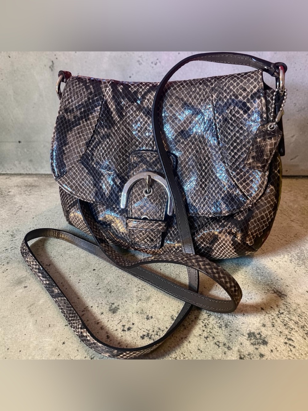 Coach vintage Soho python mini flap embossed, leather Crossbody MSRP $198 Y2K